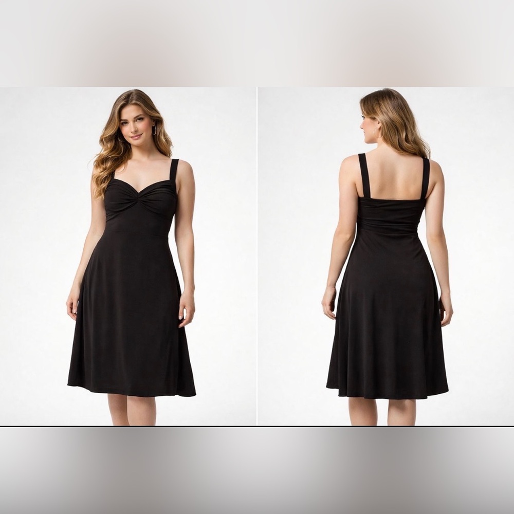 WHBM Dress 12 Black Stretch A Line Strappy Career Church Party Washable NEW